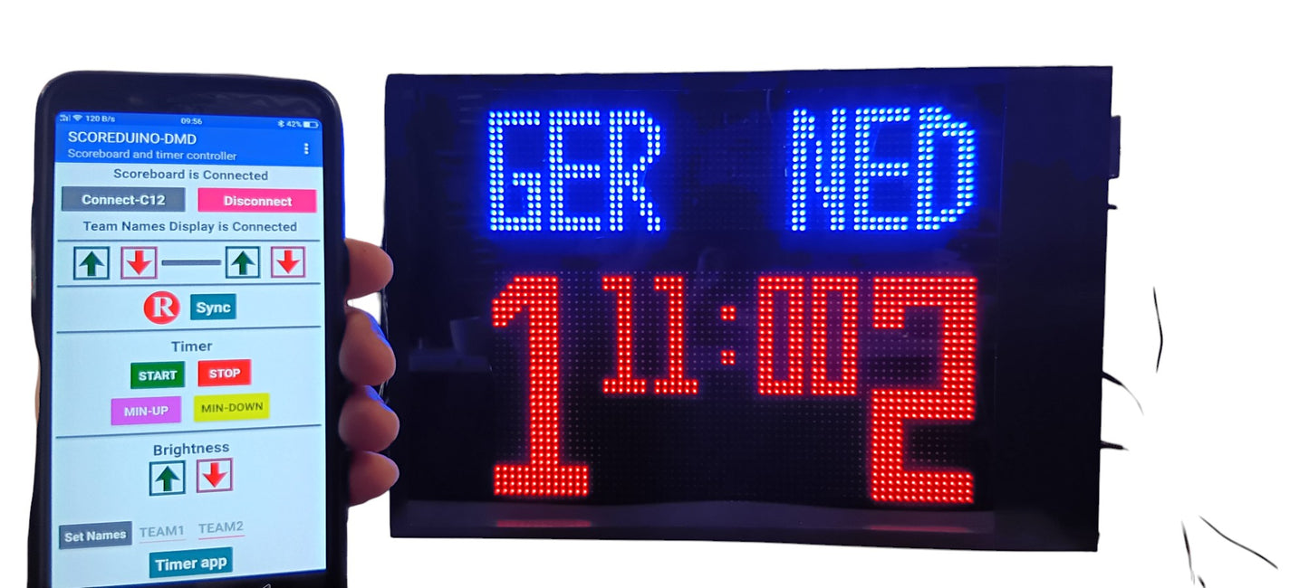 DIY Soccer Scoreboard using SCOREDUINO-DMD: Customizable, Indoor/Outdoor, and Bluetooth Controlled