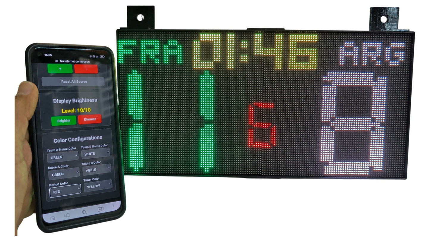 SIZE 3- Wi-Fi controlled Indoor digital scoreboard with 2 chained P3 64x64 pixels RGB LED matrix- 38.4cm x 19.2cm / 15.12 inches ×7.56 inches
