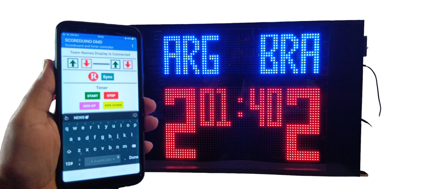 DIY Soccer Scoreboard using SCOREDUINO-DMD: Customizable, Indoor/Outdoor, and Bluetooth Controlled