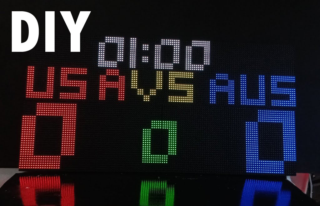 SIZE 4- Wi-Fi controlled Indoor digital scoreboard with 4 chained P5 64x32 pixels RGB LED matrix- 64 cm×32 cm / 25.2 inches×12.6 inches