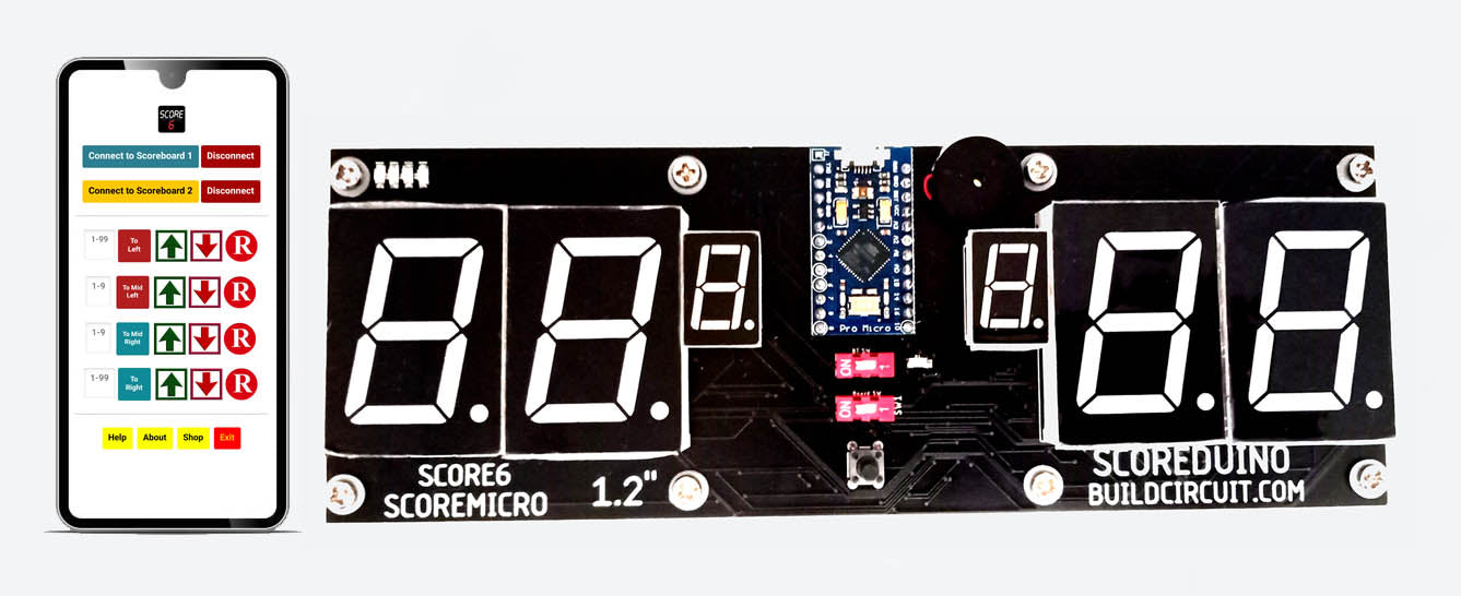 SCORE6- SCOREMICRO 1.2" Table Tennis Ping Pong Scoreboard using Leonardo Pro Micro