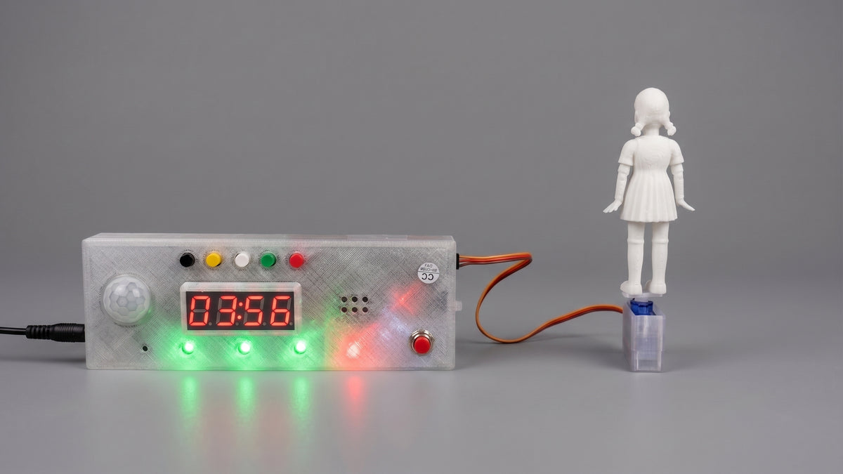 SQUID Game Timer with Doll and Sound- SQUIDUINO Red Light Green Light Interactive Toy + AU Stock