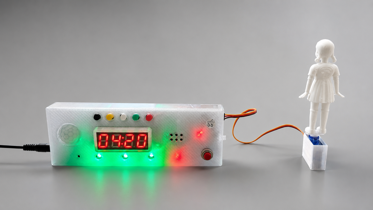 SQUID Game Timer with Doll and Sound- SQUIDUINO Red Light Green Light Interactive Toy + AU Stock