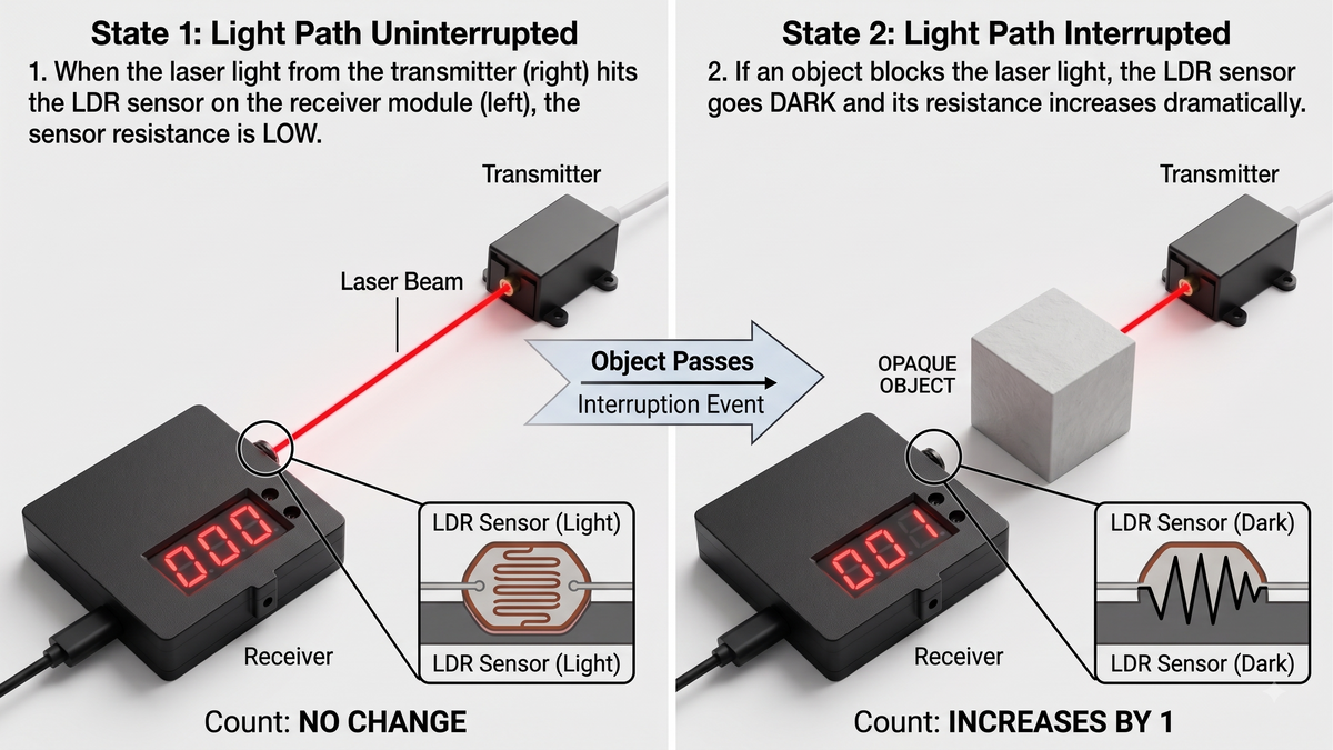 3 Digit Digital Objects Counter With Laser Module- FULLY ASSEMBLED