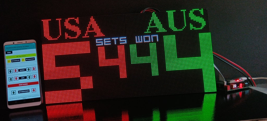 SIZE 3- Wi-Fi controlled Indoor digital scoreboard with 2 chained P3  64x64 pixels RGB LED matrix- 38.4cm x 19.2cm / 15.12 inches ×7.56 inches