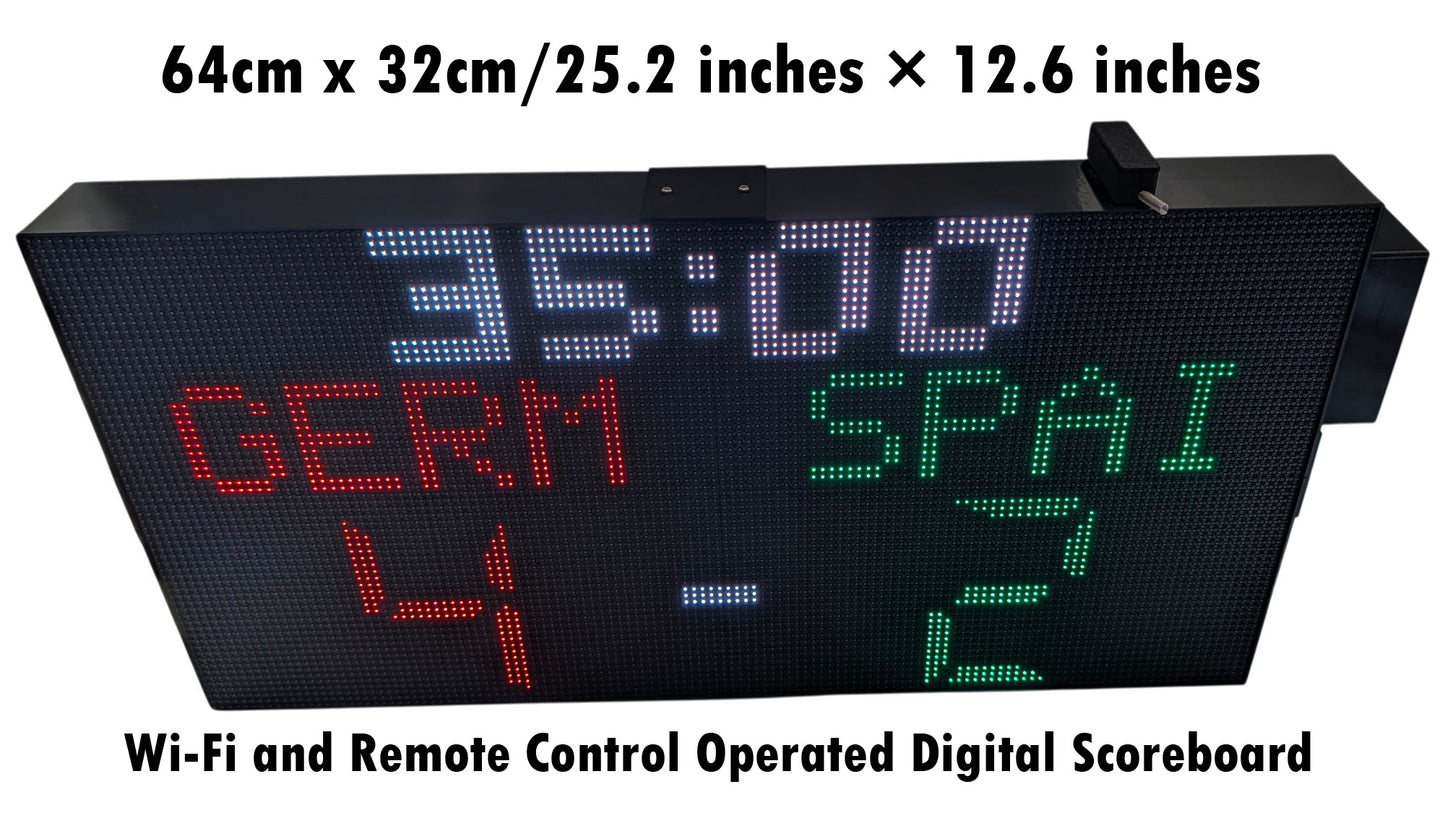 SIZE 4- Wi-Fi controlled Indoor digital scoreboard with 4 chained P5 64x32 pixels RGB LED matrix- 64 cm×32 cm / 25.2 inches×12.6 inches