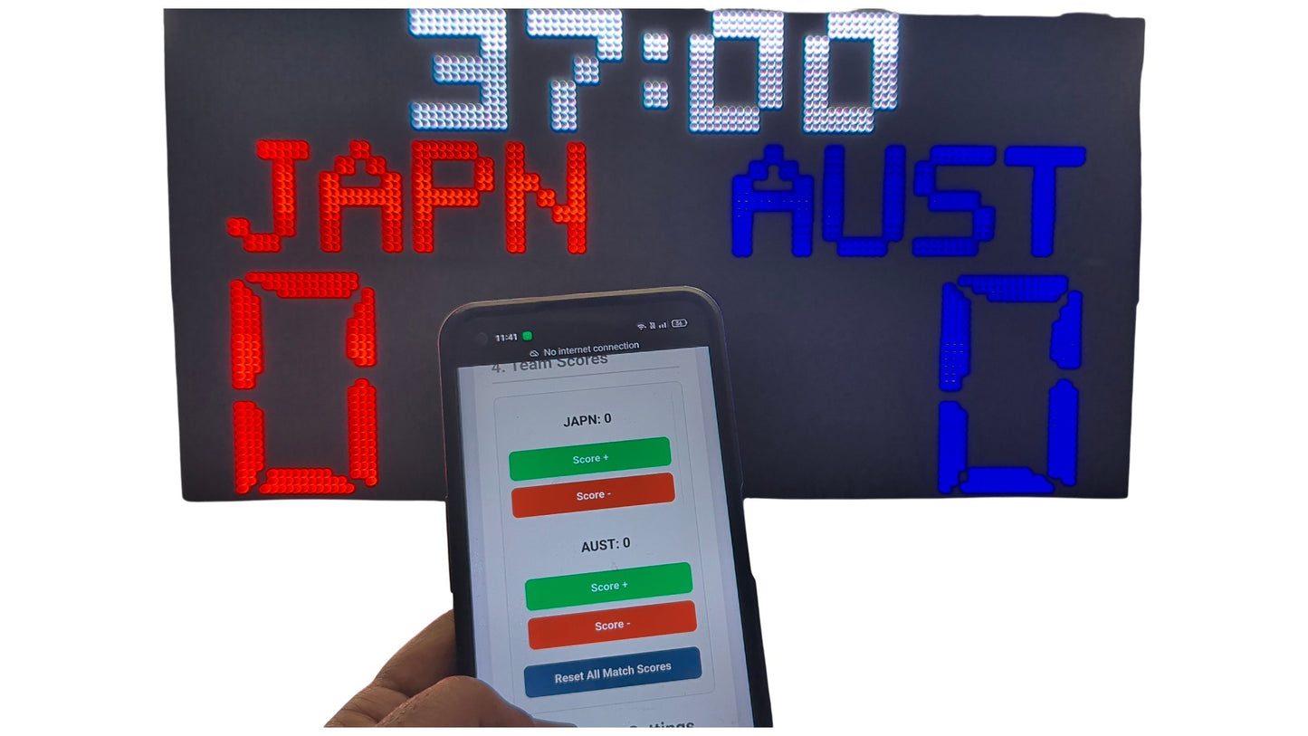 SIZE 4- Wi-Fi controlled Indoor digital scoreboard with 4 chained P5 64x32 pixels RGB LED matrix- 64 cm×32 cm / 25.2 inches×12.6 inches