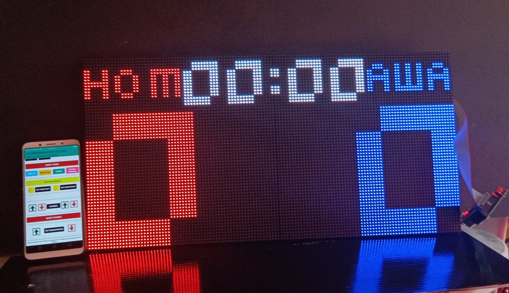 SIZE 1- Wi-Fi controlled Indoor digital scoreboard with 2 chained P4 64x64 pixels RGB LED matrix- 51.2cmx25.6cm / 20.16 in×10.08 in / 1.68 feet×0.84 feet