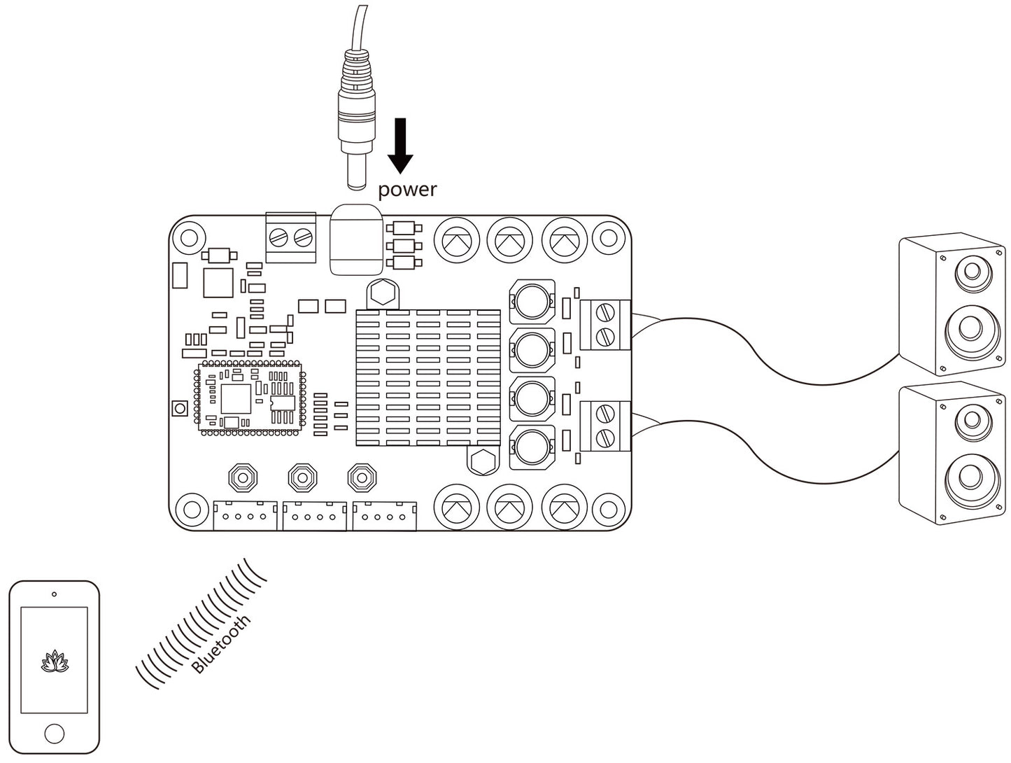 2 x 50W Bluetooth 5.0 Multipoint Audio Amplifier Board - TSA2400