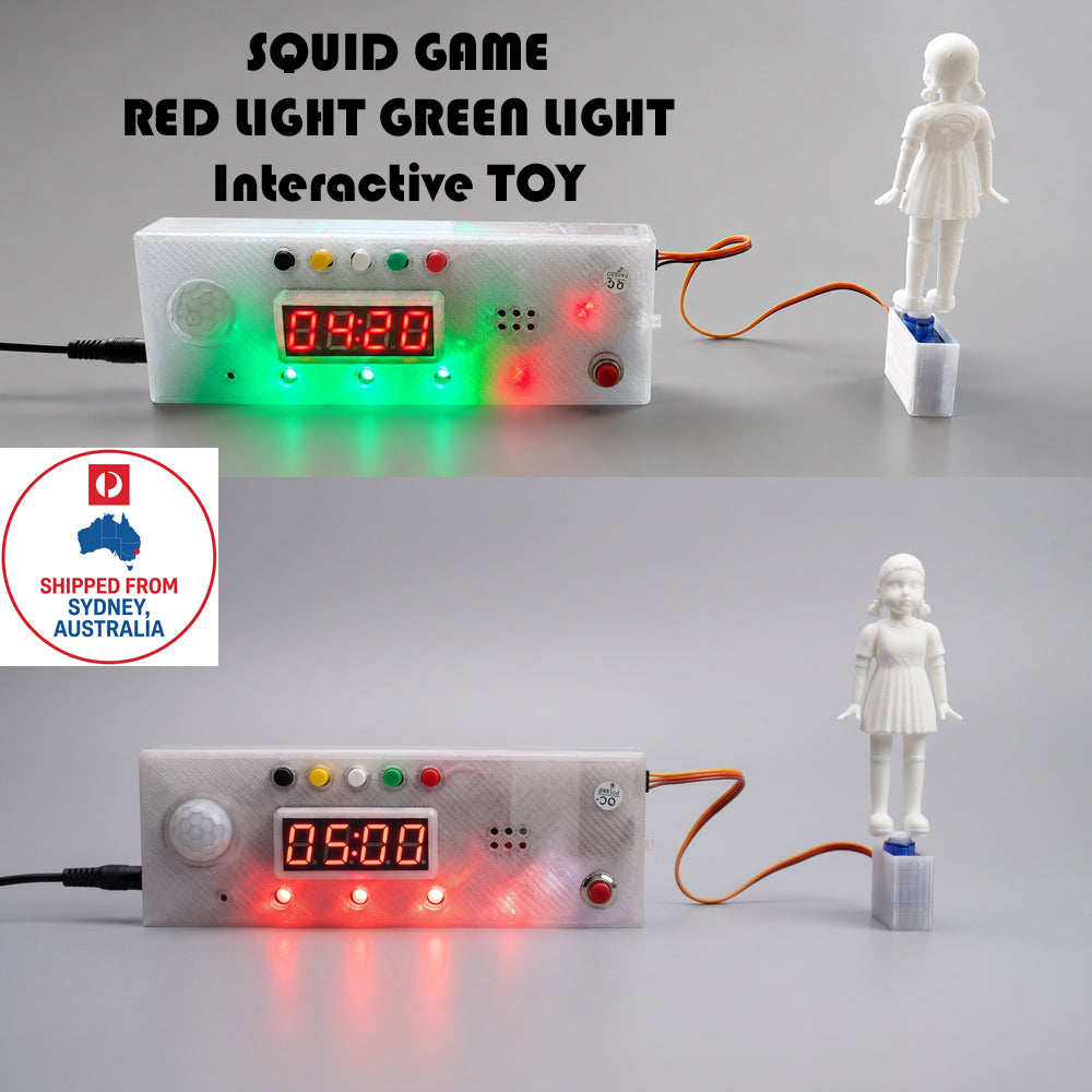 SQUID Game Timer with Doll and Sound- SQUIDUINO Red Light Green Light Interactive Toy + AU Stock