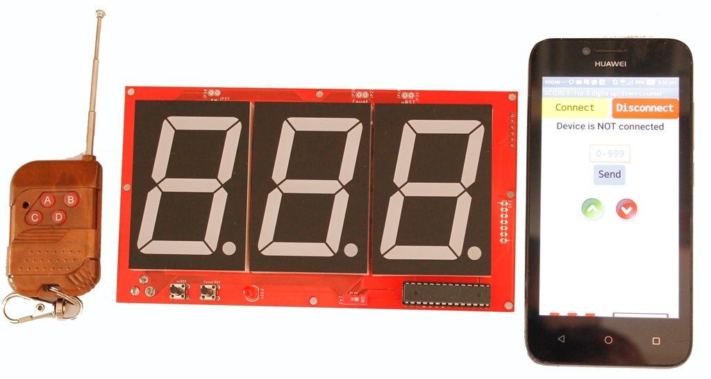 SCORE3A- 2.3" Bluetooth and RF controlled 3 digits up and down counter