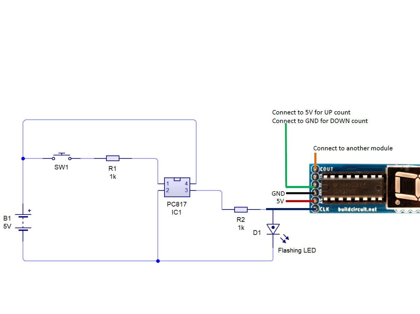 CD4029 based up and down counter for Arduino and NE555