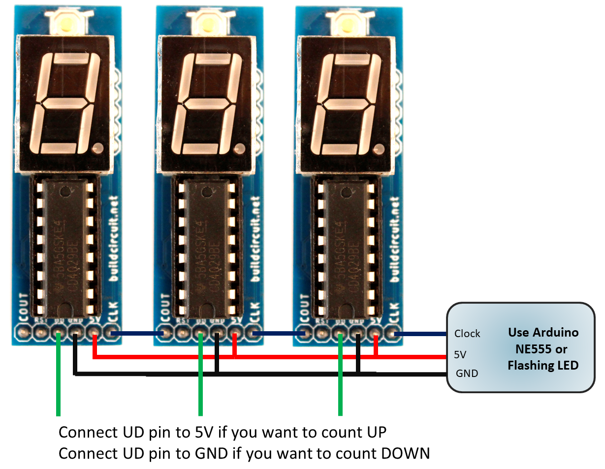 CD4029 based up and down counter for Arduino and NE555