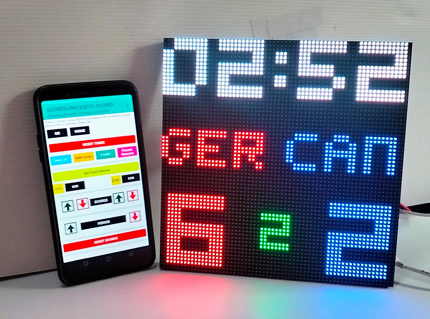 SIZE 6- Wi-Fi controlled Indoor digital scoreboard with P3  64x64 pixels RGB LED matrix- 19.2cmx19.2cm / 7.56 inches×7.56 inches