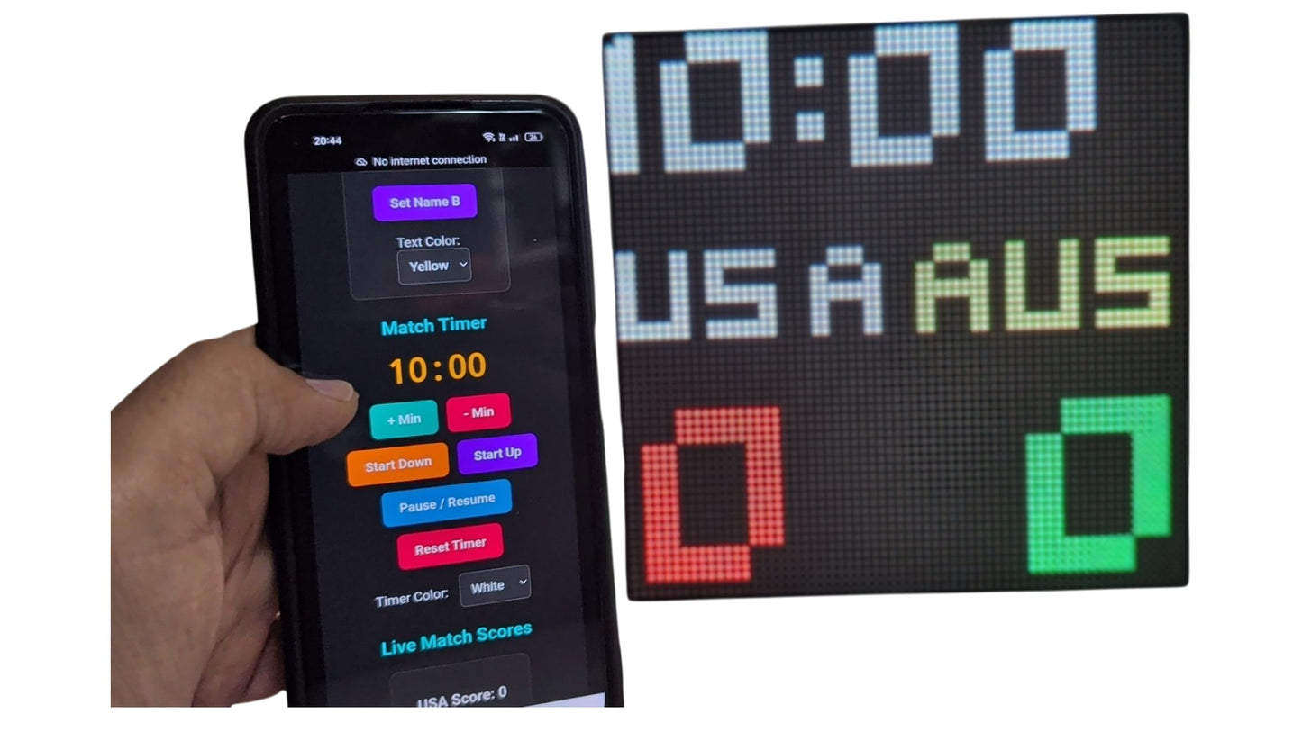 SIZE 6- Wi-Fi controlled Indoor digital scoreboard with P3  64x64 pixels RGB LED matrix- 19.2cmx19.2cm / 7.56 inches×7.56 inches