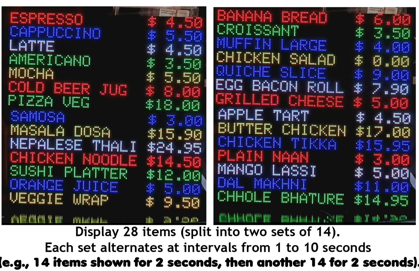 DIY ESP32-Powered RGB Matrix Digital Menu for Cafes and Restaurants – Display up to 14-28 Items