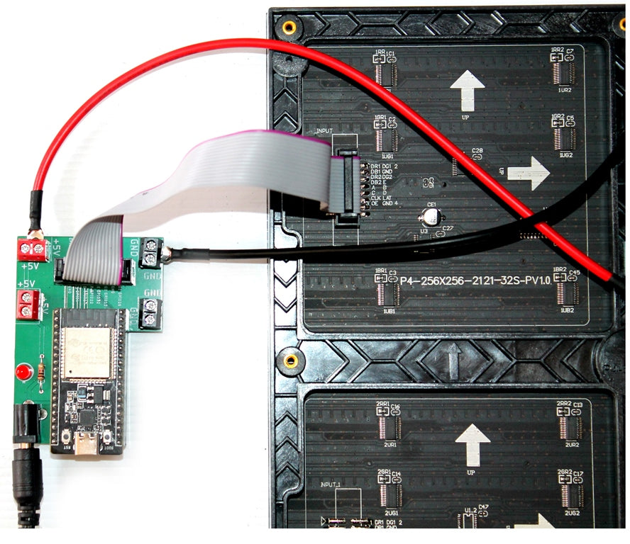 SIZE 1- Wi-Fi controlled Indoor digital scoreboard with 2 chained P4  64x64 pixels RGB LED matrix- 51.2cmx25.6cm / 20.16 in×10.08 in / 1.68 feet×0.84 feet