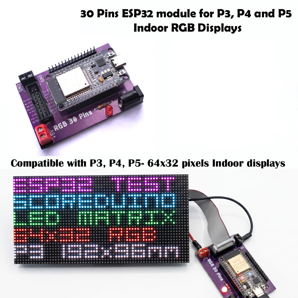 SCOREDUINO-ESP32 Modules For P3, P4, P5 and P10 Indoor RGB LED Matrix Display