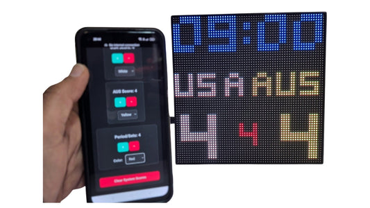 SIZE 5- Wi-Fi controlled Indoor digital scoreboard with P4  64x64 pixels RGB LED matrix- 25.6cmx25.6cm / 10.08inches×10.08inches