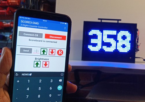 3 digits up down counter scoreboard using P10 32cm x 16cm displays(12.6 inches x 6.3 inches)