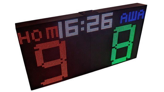 SIZE 1- Wi-Fi controlled Indoor digital scoreboard with 2 chained P4  64x64 pixels RGB LED matrix- 51.2cmx25.6cm / 20.16 in×10.08 in / 1.68 feet×0.84 feet
