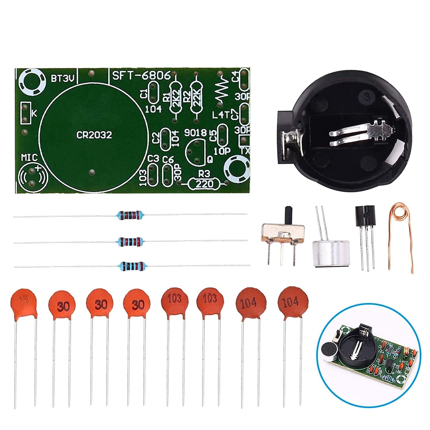 DIY FM transmitter bug kit with a battery holder- FREE SHIPPING