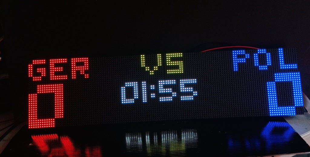 SIZE 2- Wi-Fi controlled Indoor digital scoreboard with 2 chained P5  64x32 pixels RGB LED matrix- 64 cm×16 cm /  25.2inches×6.3inches / 2.1 feet × 0.52 feet