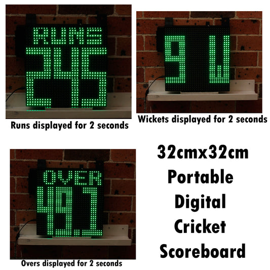 32cmx32cm Digital Cricket Scoreboard with Runs, Wickets and Overs in rotation