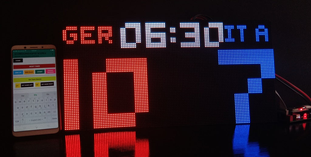 SIZE 3- Wi-Fi controlled Indoor digital scoreboard with 2 chained P3  64x64 pixels RGB LED matrix- 38.4cm x 19.2cm / 15.12 inches ×7.56 inches