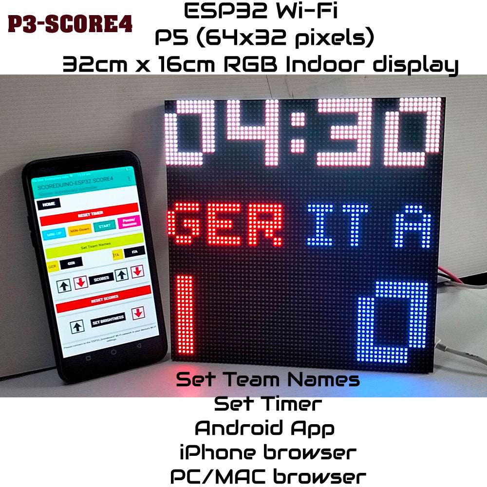 Wi-Fi controlled Indoor digital scoreboard with 64x32 pixels RGB LED matrix