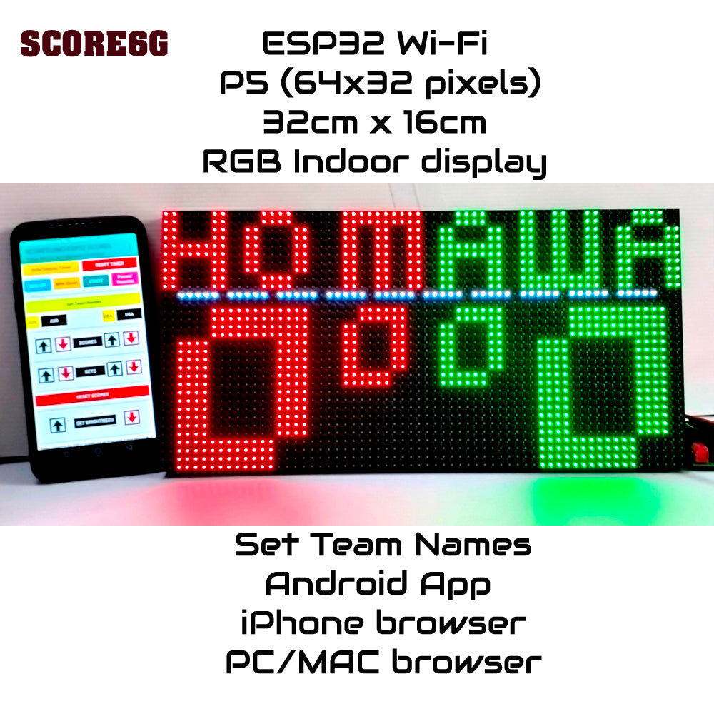 Wi-Fi controlled Indoor digital scoreboard with 64x32 pixels RGB LED matrix