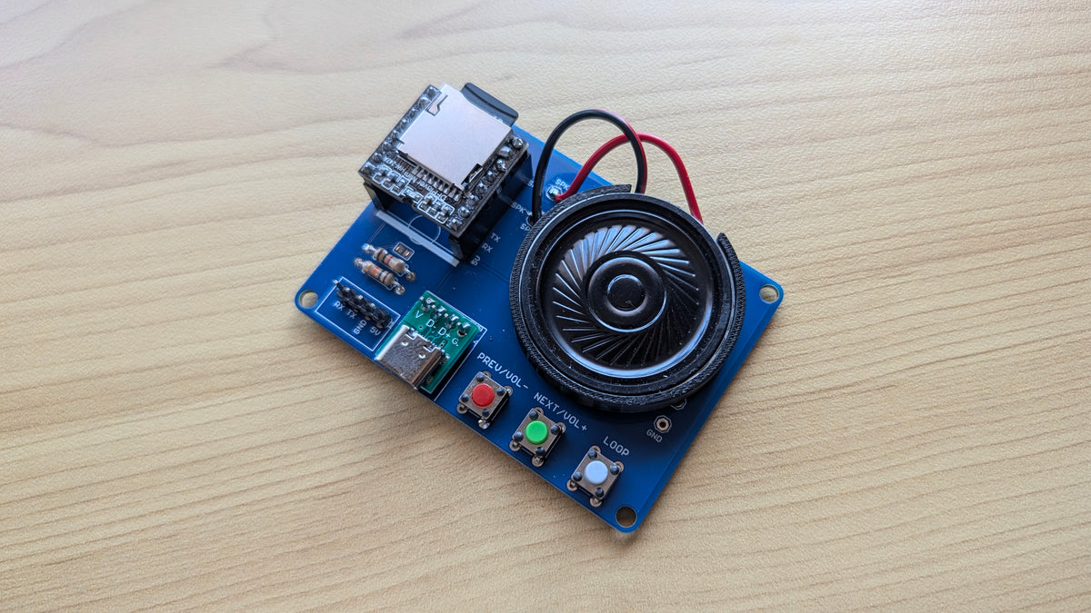 DFPlayer Mini MP3 Player Tester Module with USB-C Power, Speaker &amp; Optional Enclosure