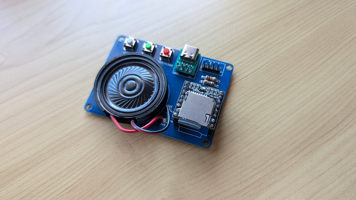 DFPlayer Mini MP3 Player Tester Module with USB-C Power, Speaker &amp; Optional Enclosure