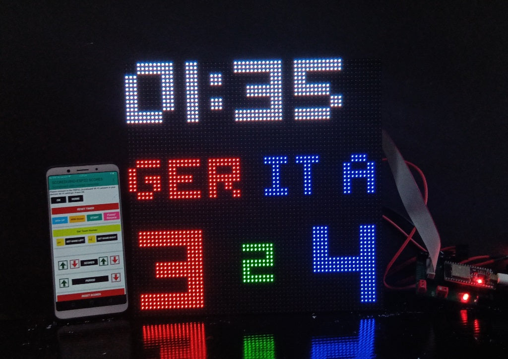 SIZE 5- Wi-Fi controlled Indoor digital scoreboard with P4  64x64 pixels RGB LED matrix- 25.6cmx25.6cm / 10.08inches×10.08inches