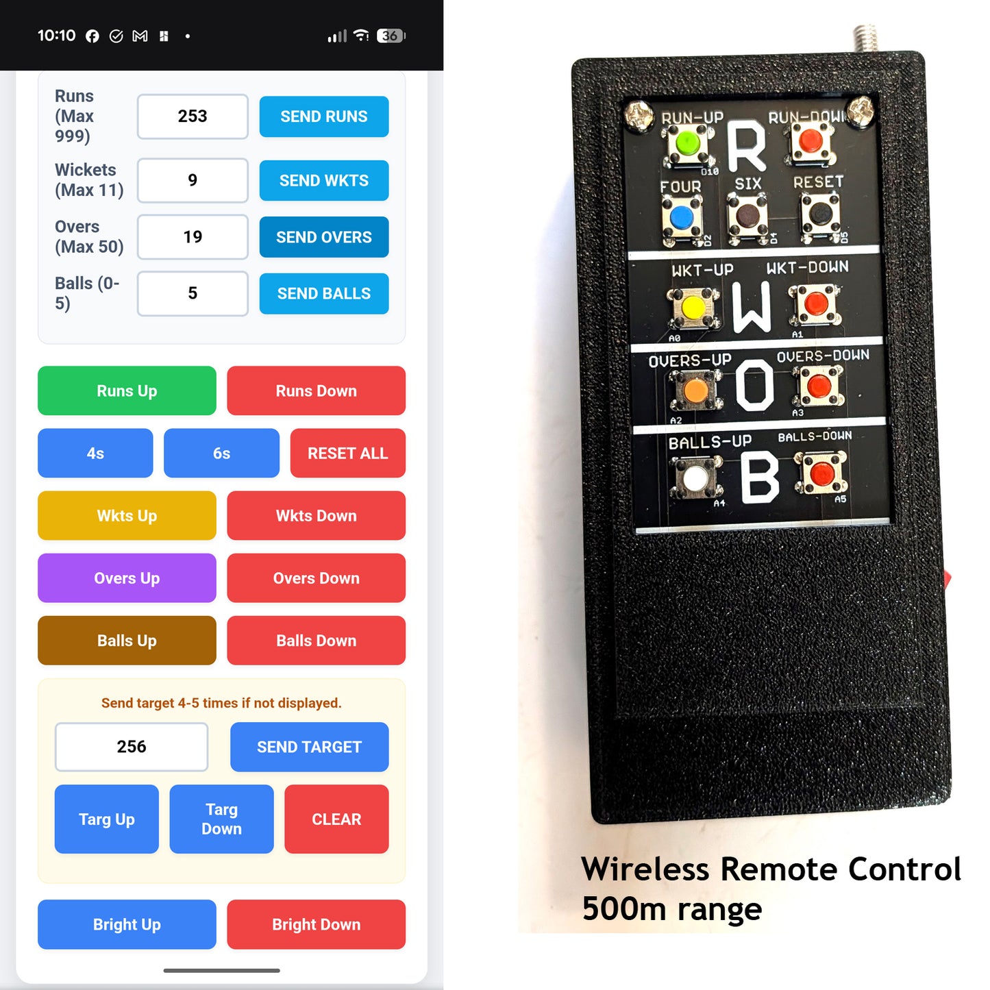 64cmx64cm Portable Digital Cricket Scoreboard with Target Display