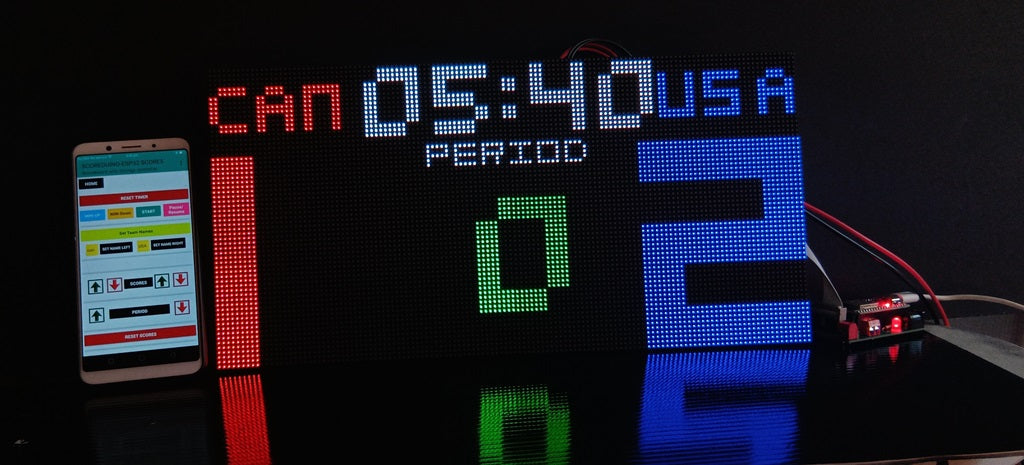 SIZE 3- Wi-Fi controlled Indoor digital scoreboard with 2 chained P3  64x64 pixels RGB LED matrix- 38.4cm x 19.2cm / 15.12 inches ×7.56 inches