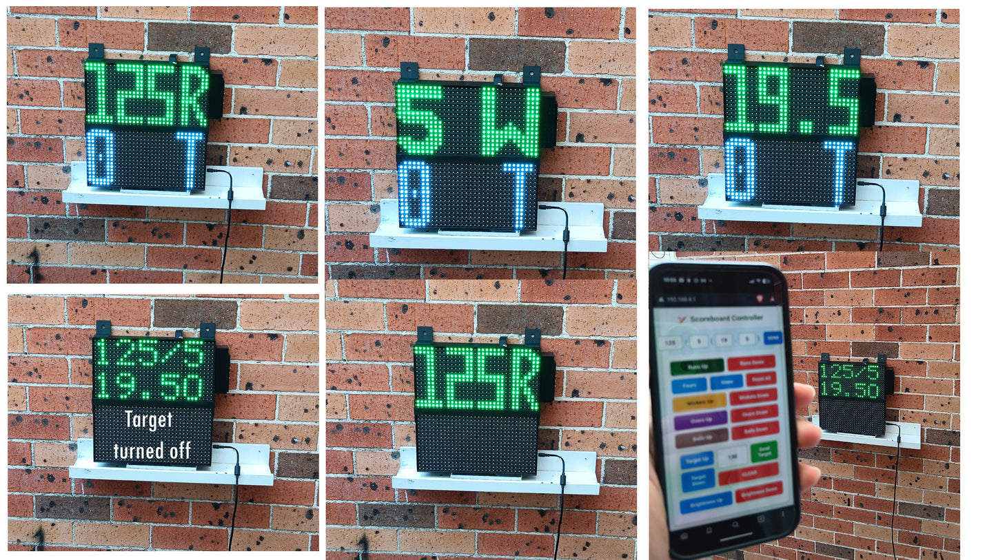 32cmx32cm Digital Cricket Scoreboard with Runs, Wickets, Overs, and Target display