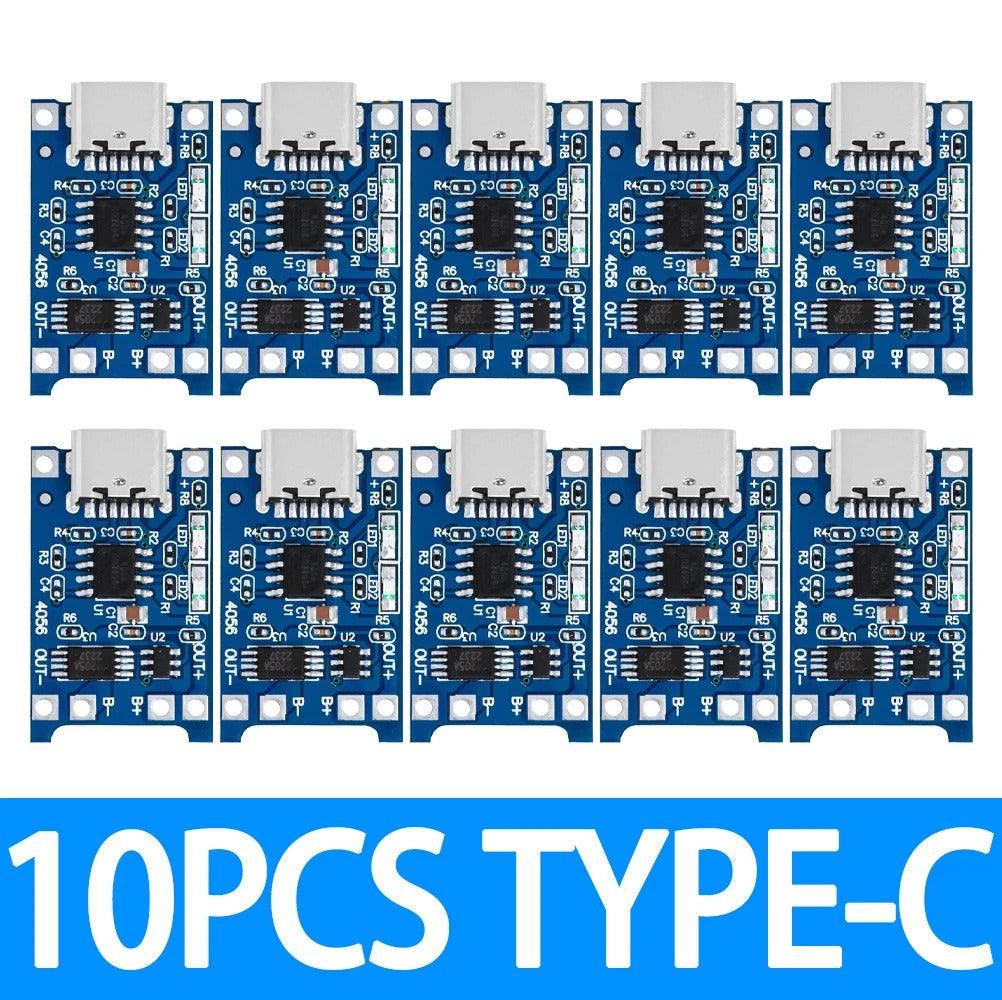 10 x  Type-C Micro Mini USB 5V 1A 18650 TP4056 Lithium Battery Charger Module