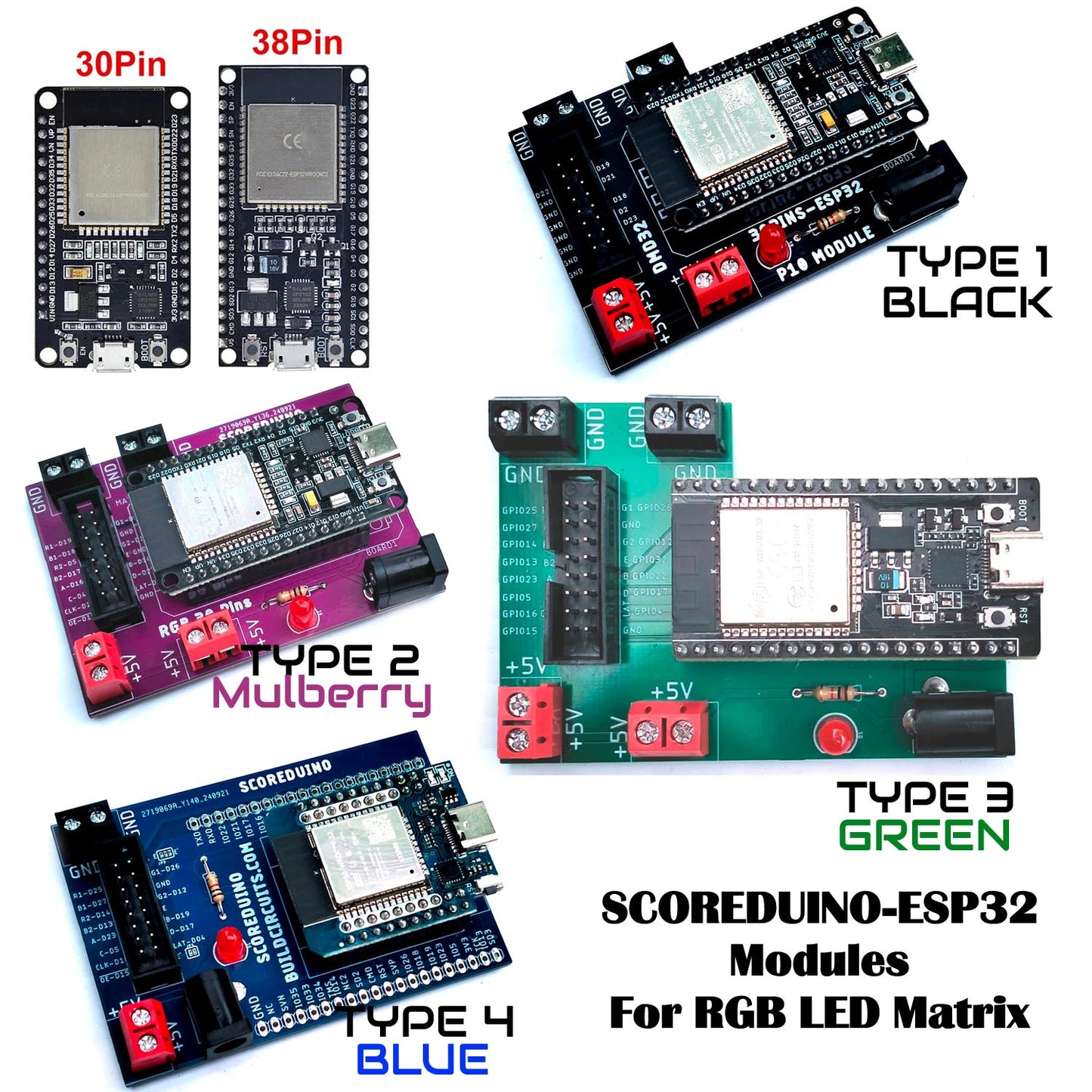 SCOREDUINO-ESP32 Modules For P3, P4 and P5 Indoor RGB LED Matrix Display