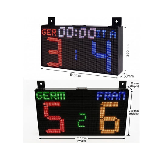SIZE 1- Wi-Fi controlled Indoor digital scoreboard with 2 chained P4  64x64 pixels RGB LED matrix- 51.2cmx25.6cm / 20.16 in×10.08 in / 1.68 feet×0.84 feet