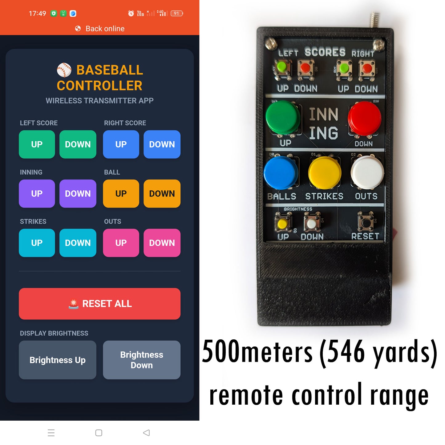 64cmx64cm Portable Digital Baseball Scoreboard with 500m range remote control