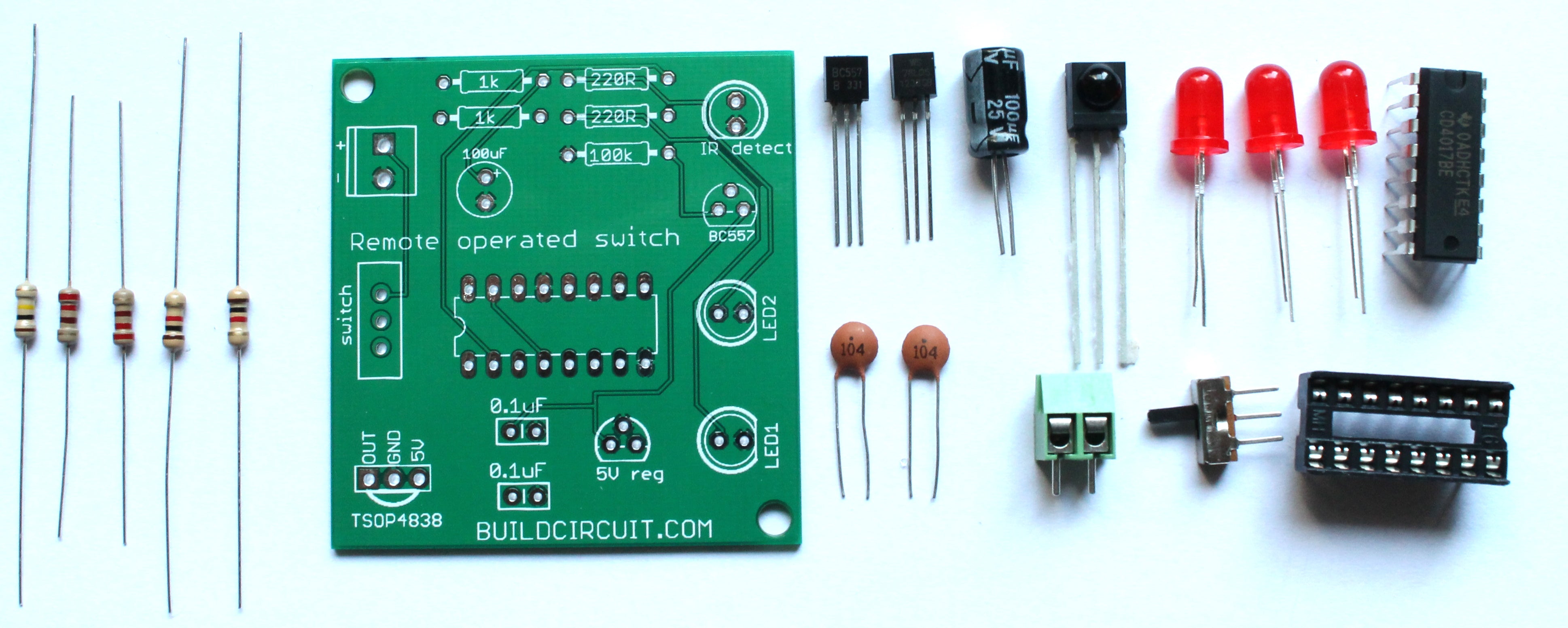 Remote operated switch with two LEDs– BUILDCIRCUITS