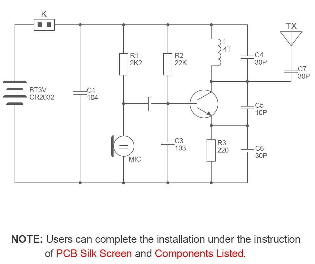 DIY FM transmitter bug kit with a battery holder- FREE SHIPPING