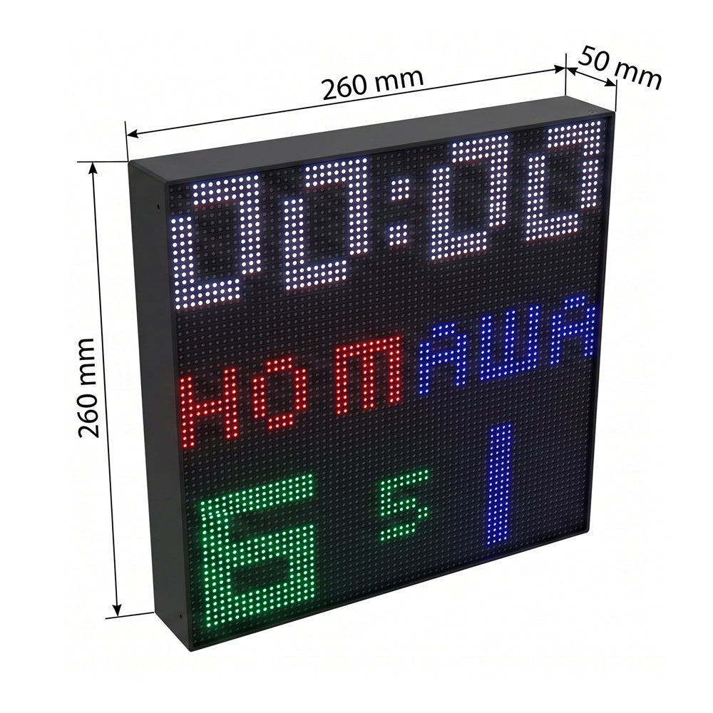 SIZE 5- Wi-Fi controlled Indoor digital scoreboard with P4  64x64 pixels RGB LED matrix- 25.6cmx25.6cm / 10.08inches×10.08inches