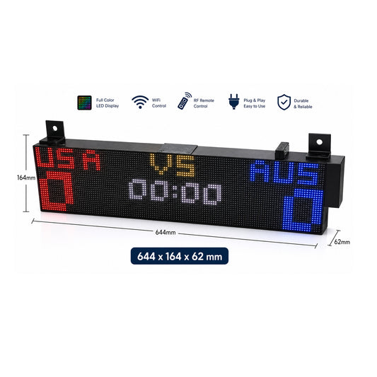 SIZE 2- Wi-Fi controlled Indoor digital scoreboard with 2 chained P5  64x32 pixels RGB LED matrix- 64 cm×16 cm /  25.2inches×6.3inches / 2.1 feet × 0.52 feet