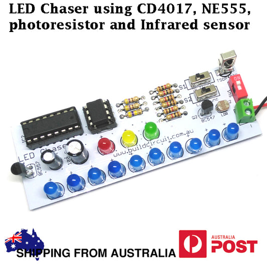 LED chaser using NE555, CD4017, Infrared receiver and photoresistor