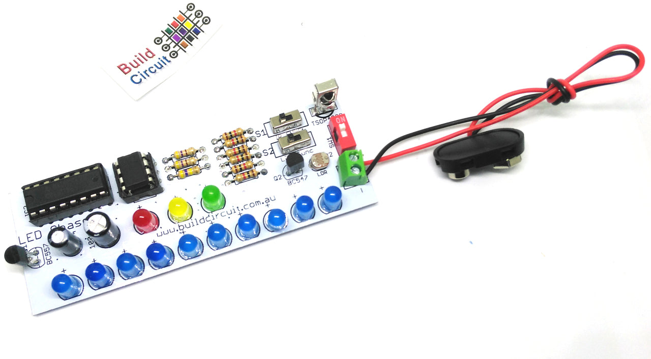 LED chaser using NE555, CD4017, Infrared receiver and photoresistor